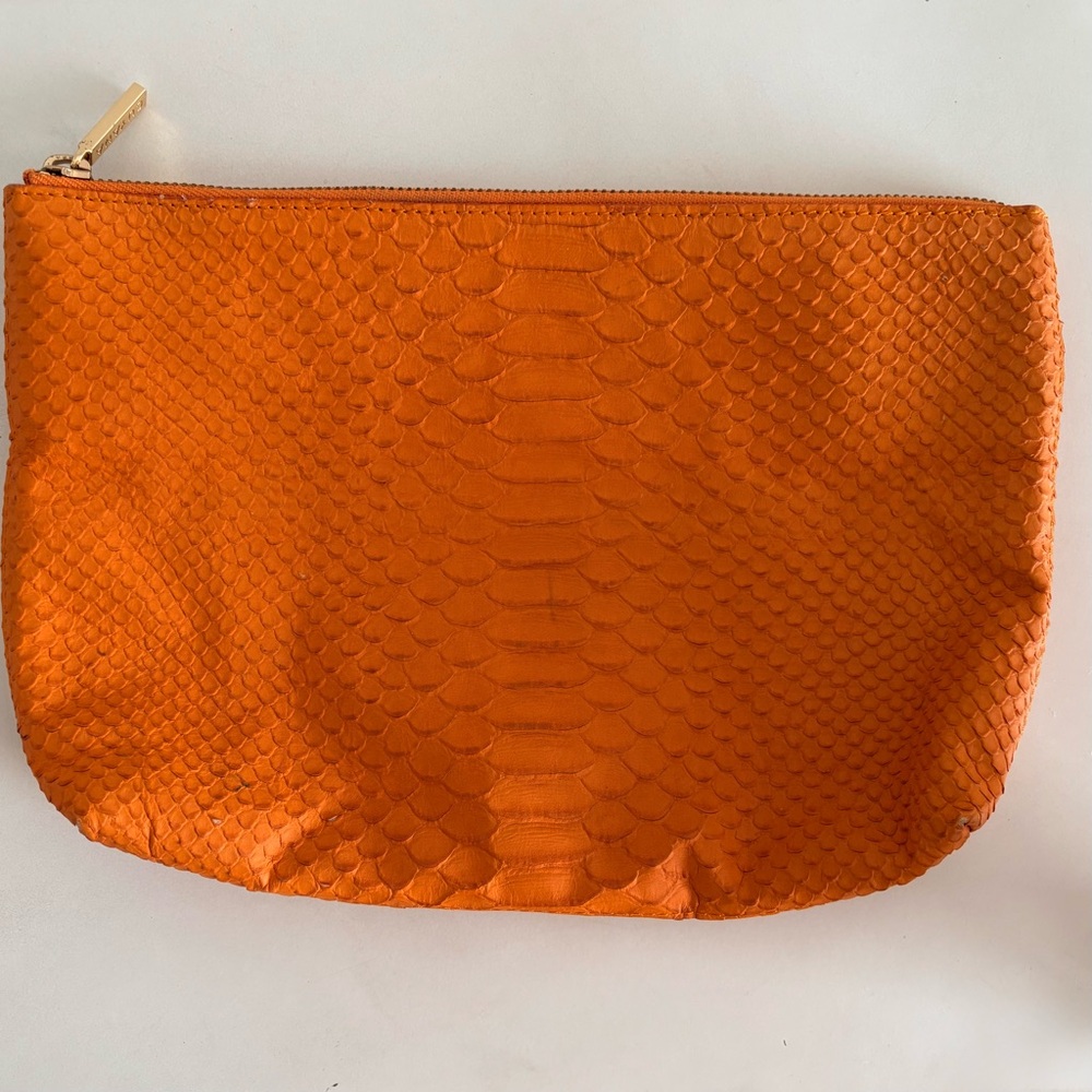 Cuyana Leather Zip Pouch – Orange Python Embossed, Cosmetic Bag